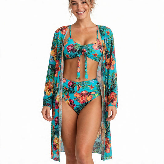 Dilys Tarrington | Tropical Print Bikini With Kimono For Women