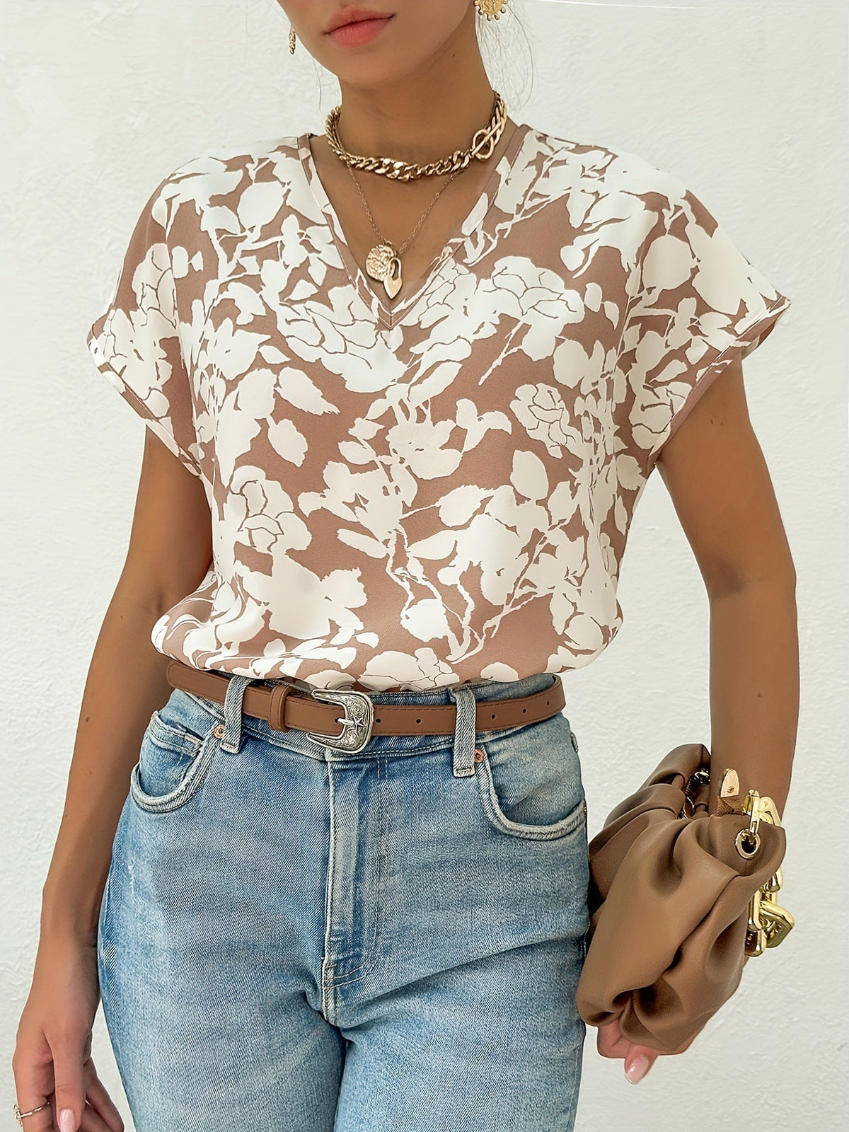 Willow Sheridan | Floral Print V-Neck Blouse For Women