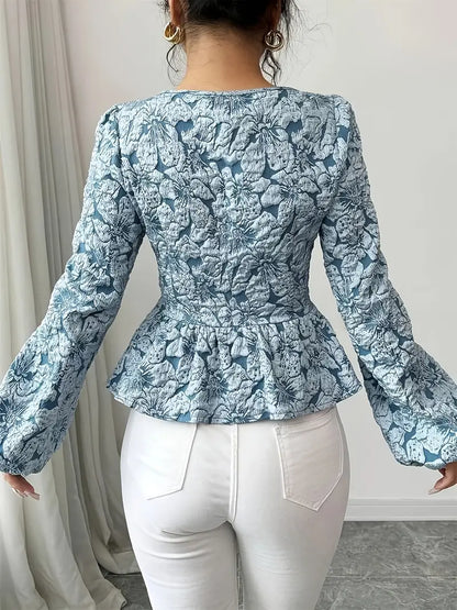 Marnie Sheldon | Floral Jacquard Peplum Top For Women