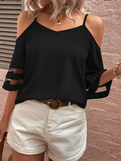 Clementine Whitcombe | Cold Shoulder Blouse With Mesh Sleeve Detail For Women