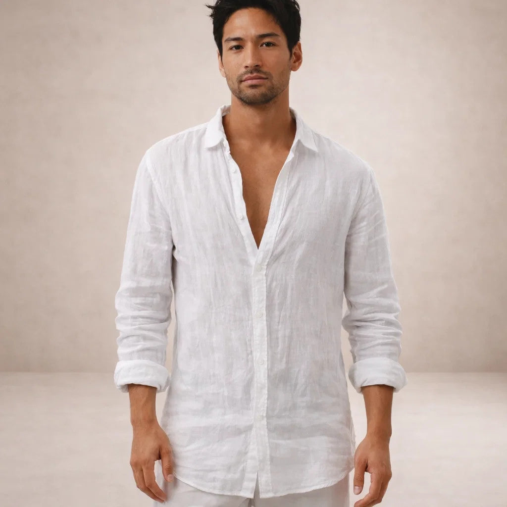 Ethan Brown | Grey Linen Look Button Down Shirt For Men