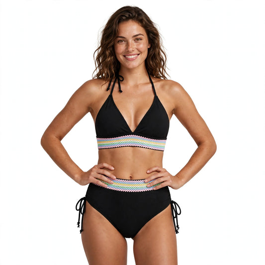 Lowri Cheswick | Black Bikini With Woven Waistband For Women