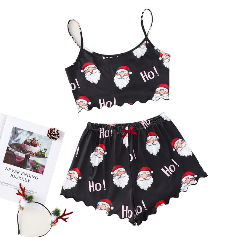 Mistletoe Kiss | Black Santa Baby Print Christmas Pyjamas For Women