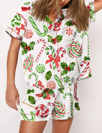 Jolly Night | Satin Santa Print Christmas Pyjamas For Women