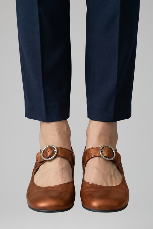 Bridget Kearney | Dark Green Buckled Mary Jane Flats For Women
