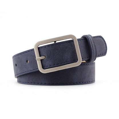 Faux Suede Square Buckle Belt - Navy Blue