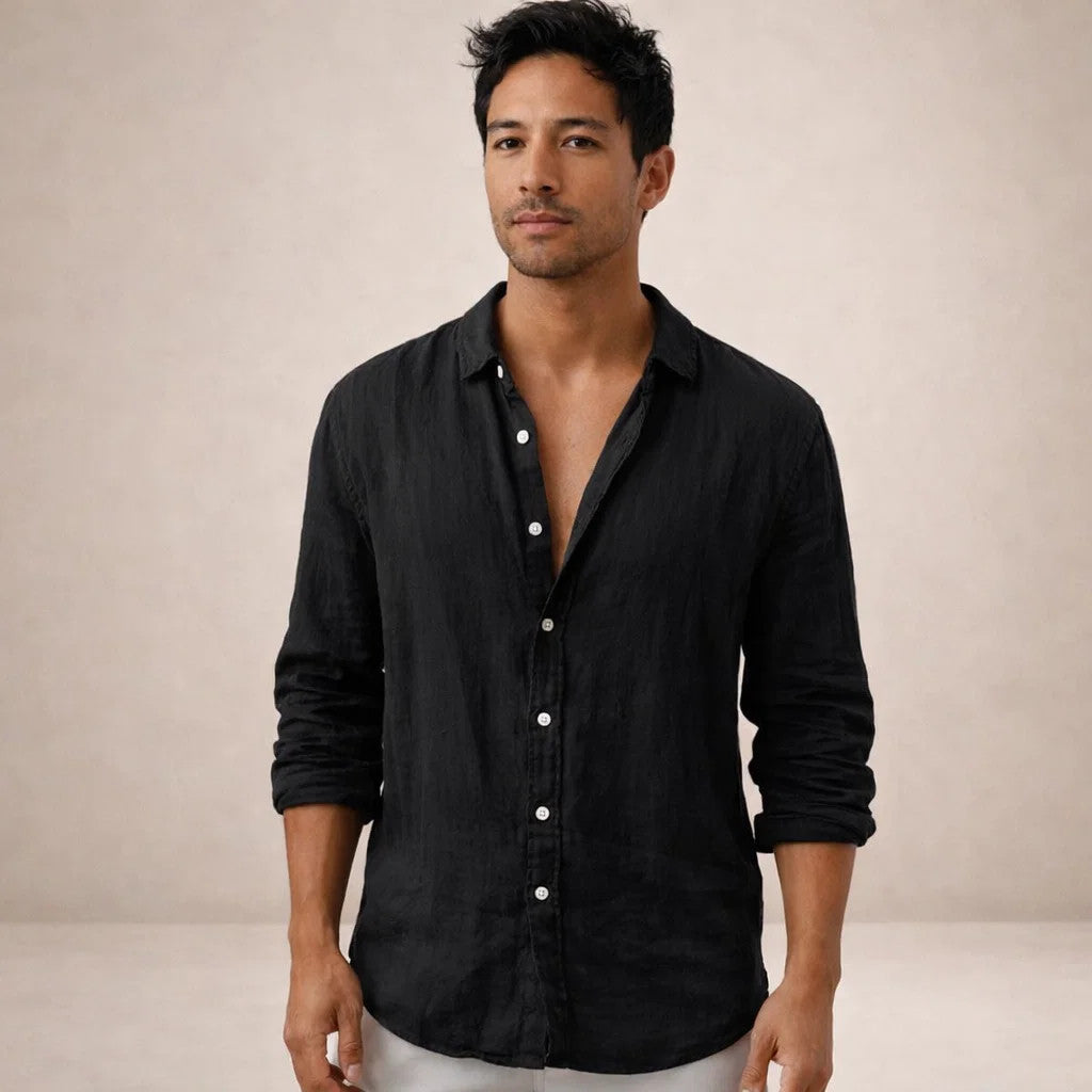 Ethan Brown | Grey Linen Look Button Down Shirt For Men