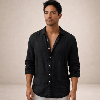 Ethan Brown | Grey Linen Look Button Down Shirt For Men