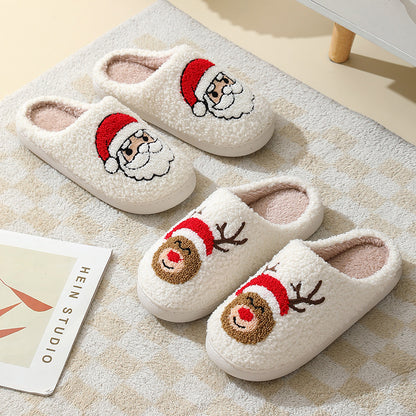 Snow Angel | White Santa Print Christmas Slippers For Women