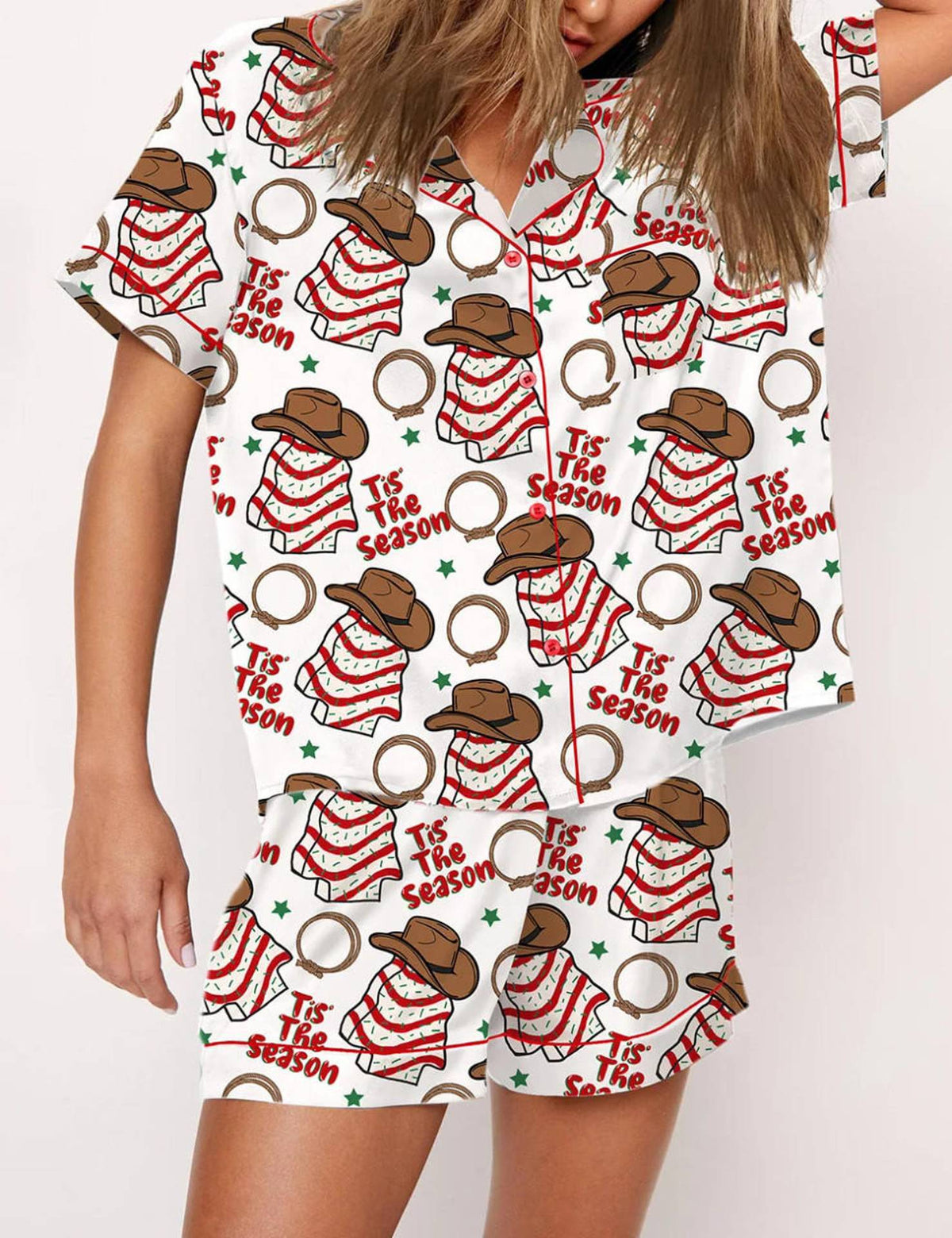 Jolly Night | Satin Santa Print Christmas Pyjamas For Women