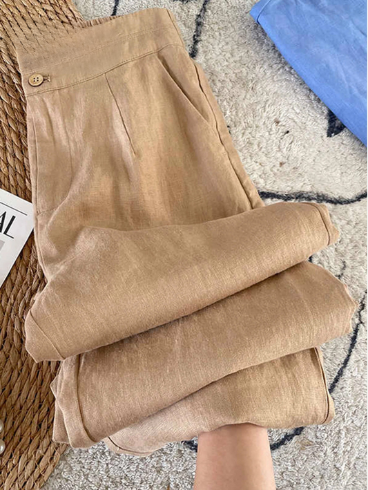 Caitlin Rutland | Beige Linen Look Wide-Leg Pants For Women