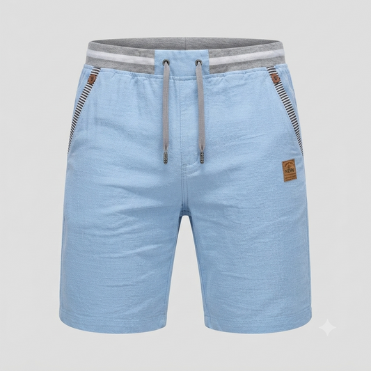 Rowan Walker | Light Blue Linen Look Drawstring Shorts For Men
