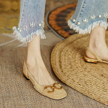 Esme Calder | Chain-Buckle Suede Flats For Women
