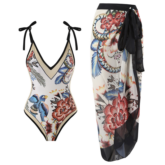 Cerys Sedley | Bird Print Swimsuit With Matching Sarong For Women