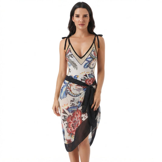 Cerys Sedley | Bird Print Swimsuit With Matching Sarong For Women