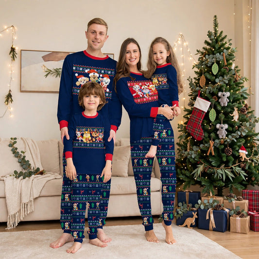 Cocoa | Navy Fair Isle Puppy Print Christmas Pyjamas Unisex & Family