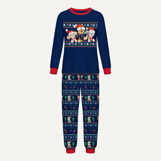 Cocoa | Navy Fair Isle Puppy Print Christmas Pyjamas Unisex & Family