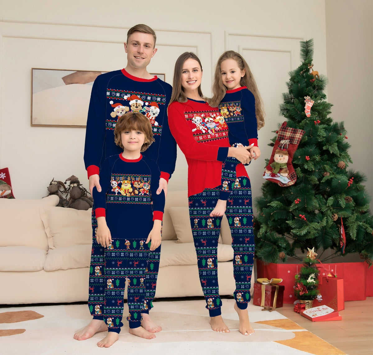 Cocoa | Navy Fair Isle Puppy Print Christmas Pyjamas Unisex & Family