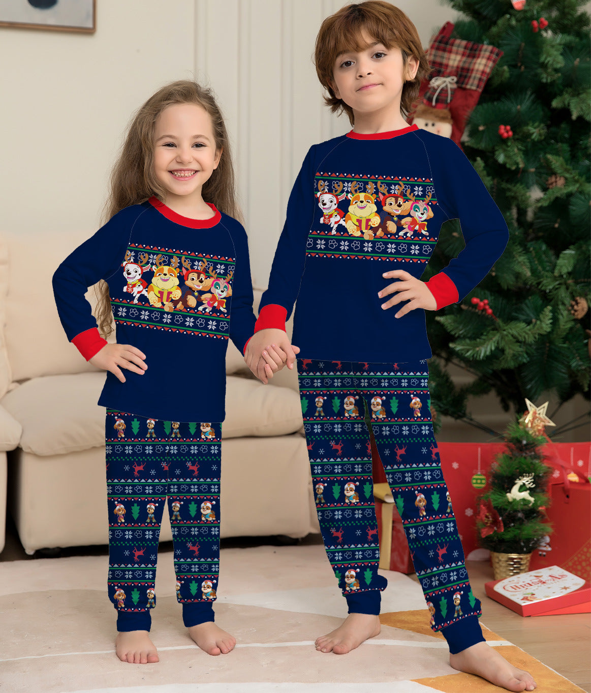 Cocoa | Navy Fair Isle Puppy Print Christmas Pyjamas Unisex & Family