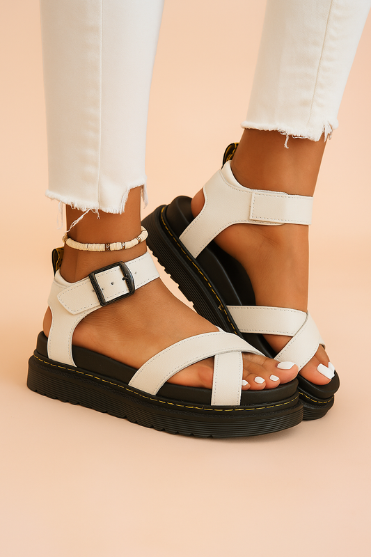 Cordelia Winthrop | White Strappy Sporty Platform Sandals For Women