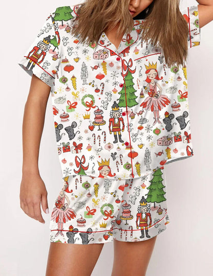 Jolly Night | Satin Santa Print Christmas Pyjamas For Women