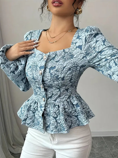 Marnie Sheldon | Floral Jacquard Peplum Top For Women
