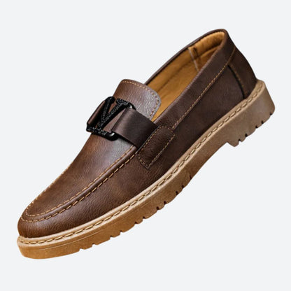 Dane Wren | Brown Leather Buckle Loafers For Men