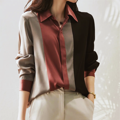 Clara Whitmore | Satin Patchwork Stripe Blouse For Women