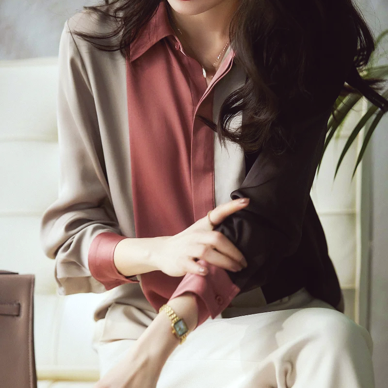 Clara Whitmore | Satin Patchwork Stripe Blouse For Women