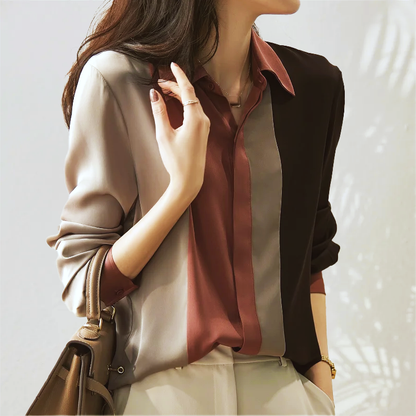 Clara Whitmore | Satin Patchwork Stripe Blouse For Women