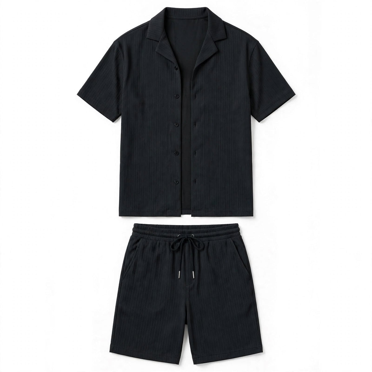 Dexter Granger | Charcoal Ribbed Camp Collar Shirt Set For Men