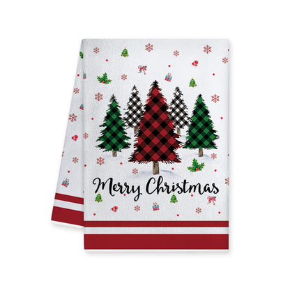 Holly Sprig | Red Buffalo Plaid Trim Christmas Kitchen Towel Unisex