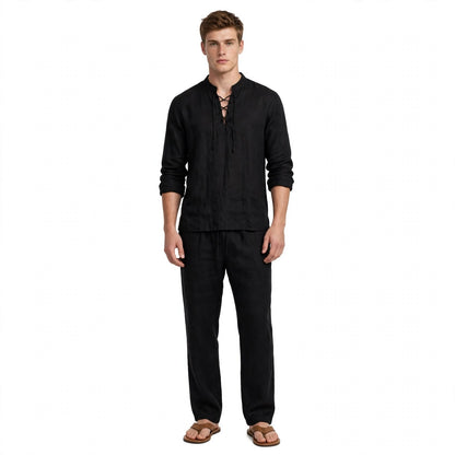 Callum Stewart | Linen Look Lace-Up Two-Piece Set For Men