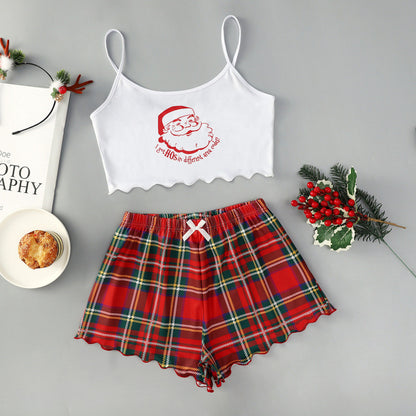 Mistletoe Kiss | Black Santa Baby Print Christmas Pyjamas For Women