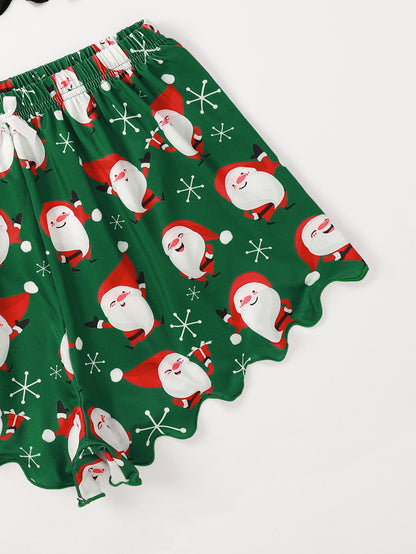 Winter Glow | Black Cami Santa Print Christmas Pyjamas For Women