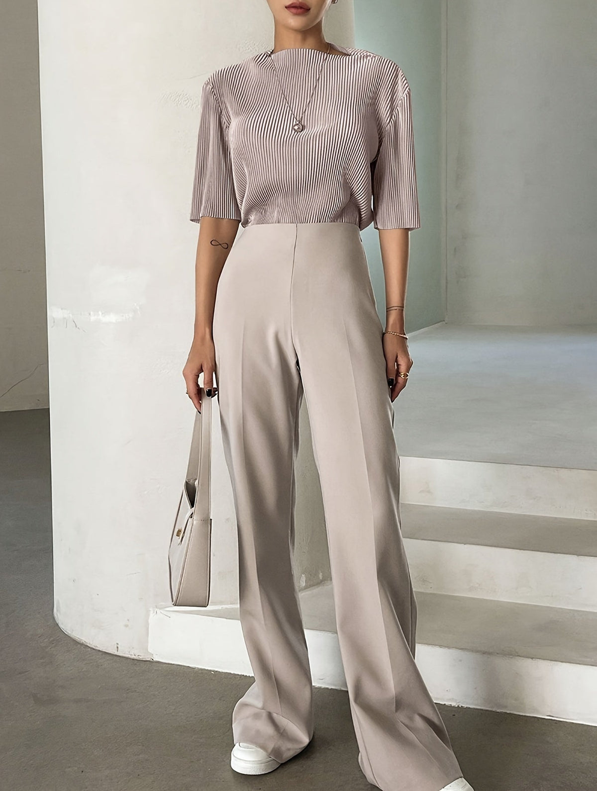 Annabelle Winslow | Pleated Satin Blouse With Mock Neck For Women