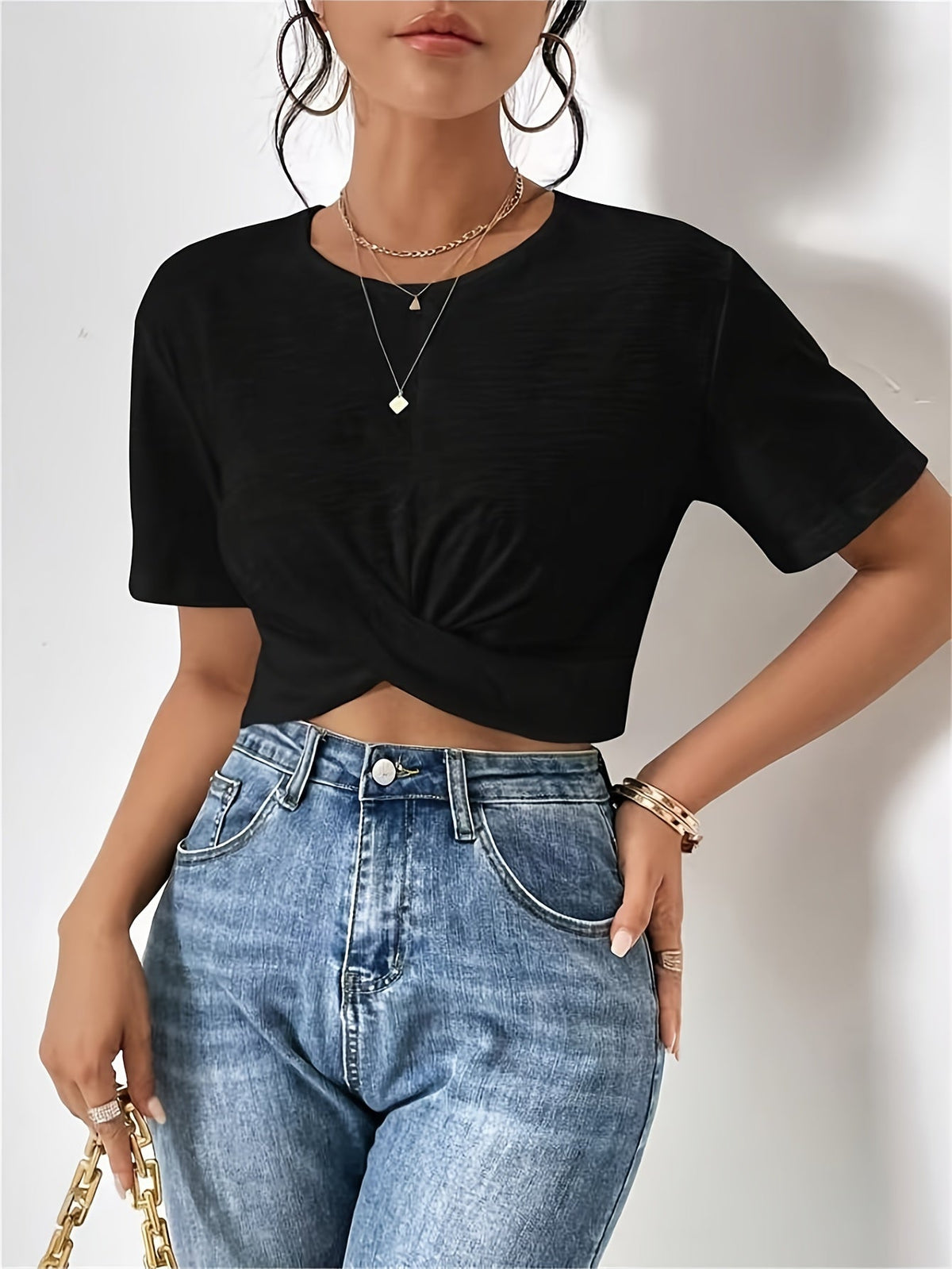 Arabella Fenwick | Textured Crop Top With Twist Front For Women