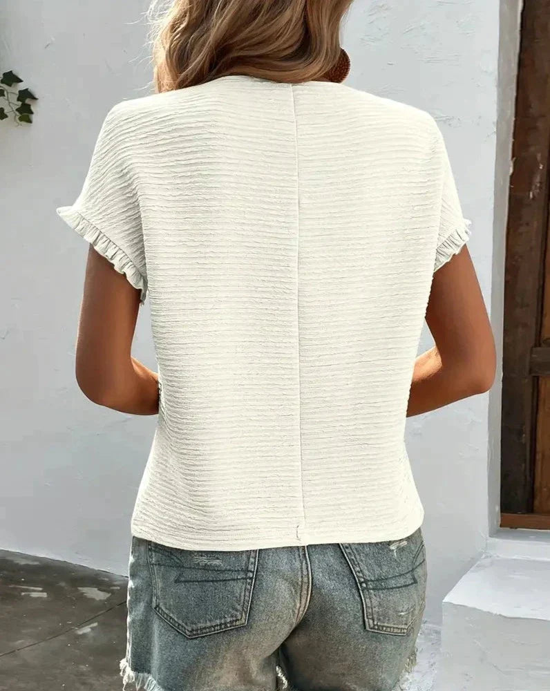 Rosalind Sharpe | Textured T-Shirt With Ruffle Sleeves For Women