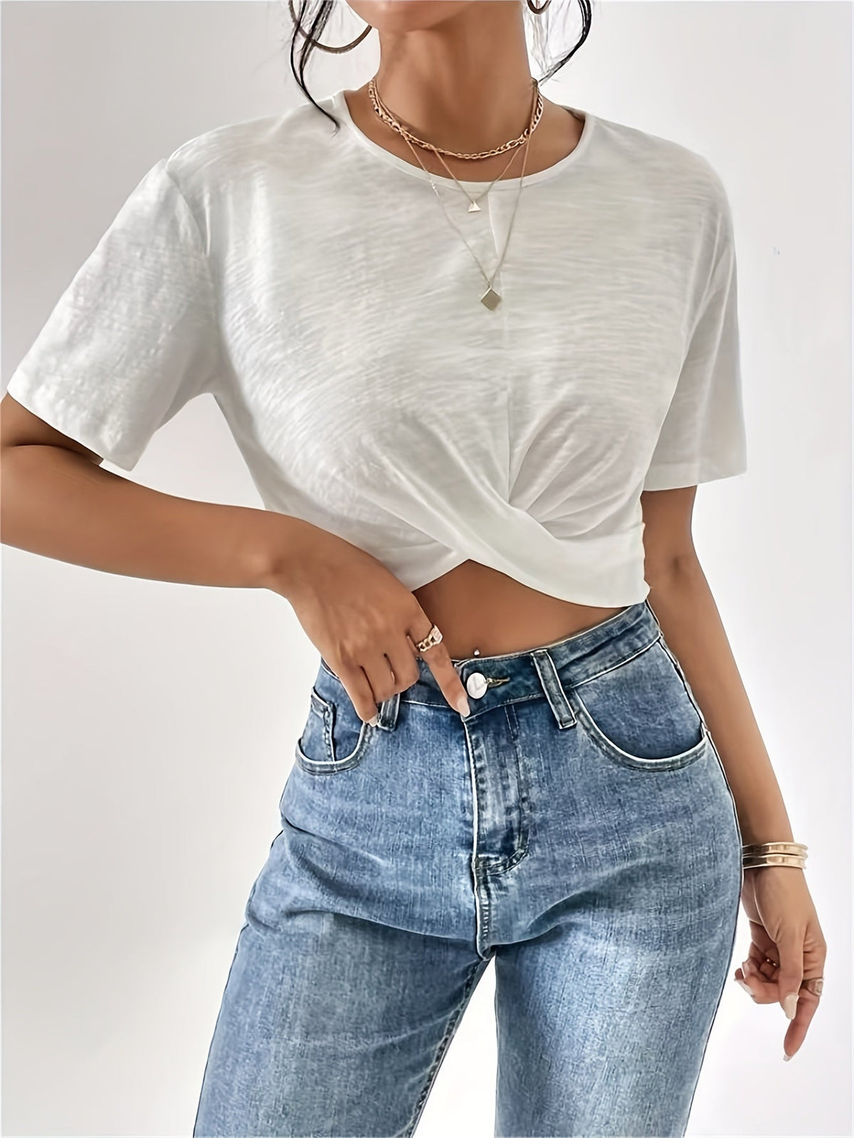 Arabella Fenwick | Textured Crop Top With Twist Front For Women