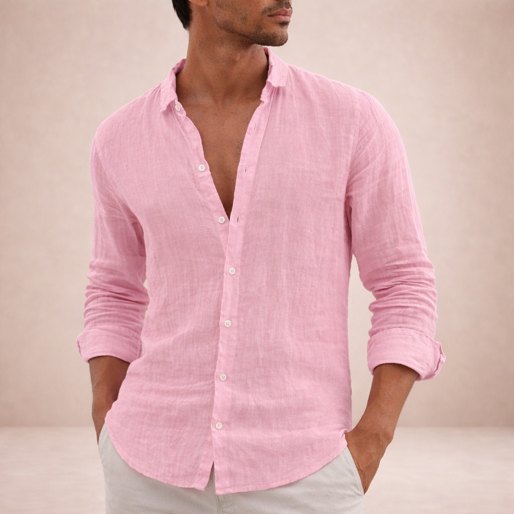 Ethan Brown | Grey Linen Look Button Down Shirt For Men