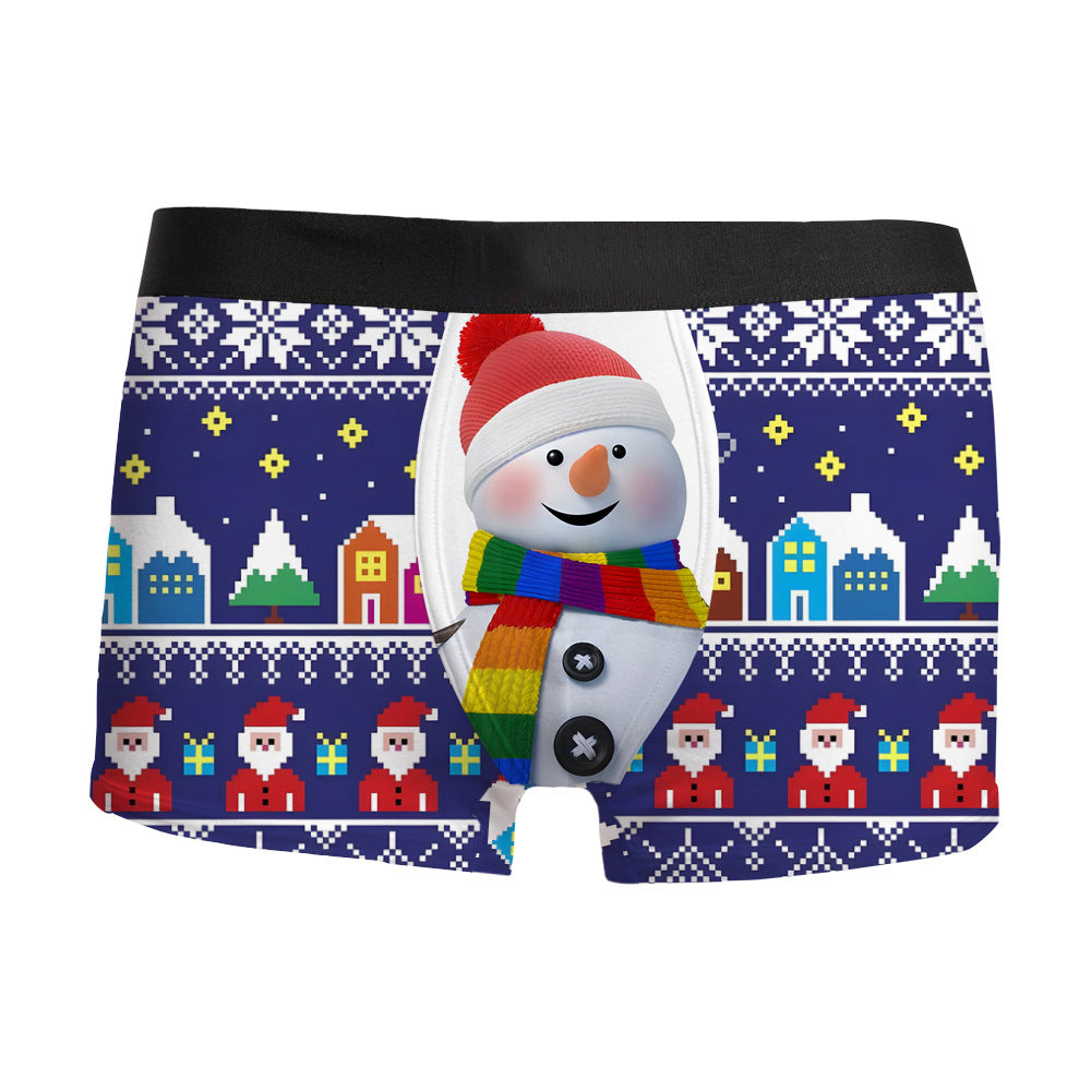 Silent Night | Red Snowman Print Christmas Boxer Briefs For Men