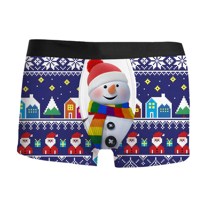 Silent Night | Red Snowman Print Christmas Boxer Briefs For Men