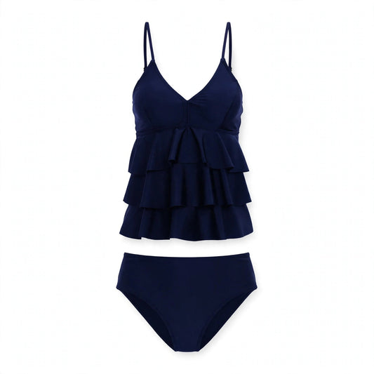 Eira Inchmore | Navy Tiered Ruffle Swimsuit For Women