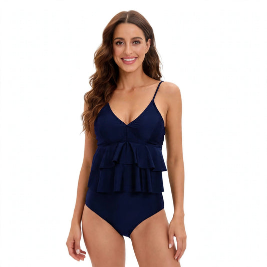 Eira Inchmore | Navy Tiered Ruffle Swimsuit For Women