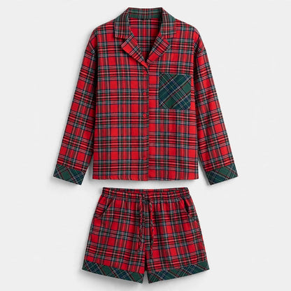Ember Glow | Tartan Contrast Pocket Christmas Pyjamas For Women