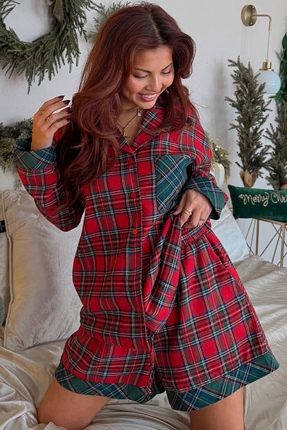 Ember Glow | Tartan Contrast Pocket Christmas Pyjamas For Women