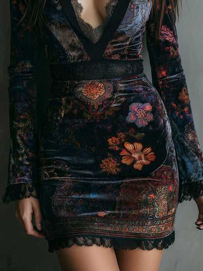 Bridie Lockhart | Velvet Bodycon Mini Dress With Lace Trim