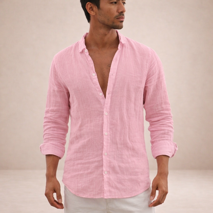 Ethan Brown | Grey Linen Look Button Down Shirt For Men