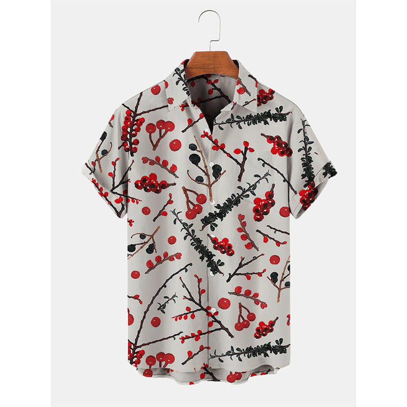 Fireside Glow | Navy Santa Print Christmas Shirt For Men