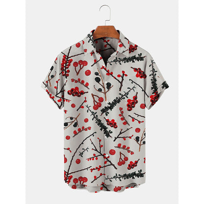 Fireside Glow | Navy Santa Print Christmas Shirt For Men